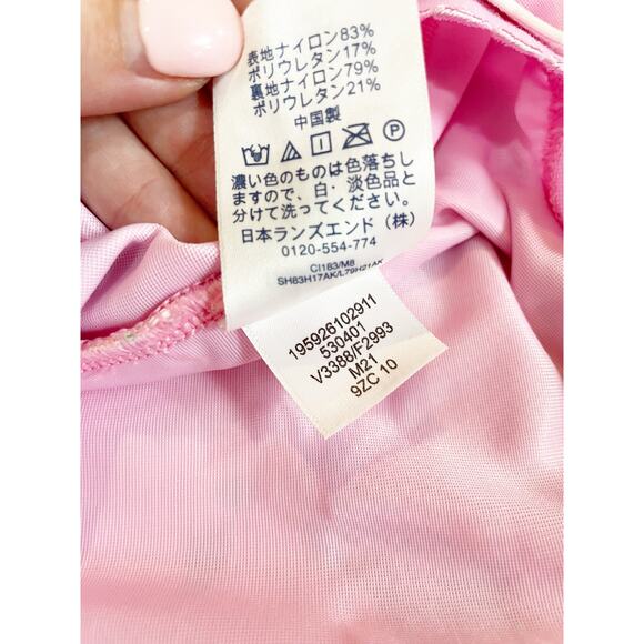 Draper James x Lands End One Piece Swimsuit Tummy Control Orange Pink Sz 10 - Picture 4 of 5